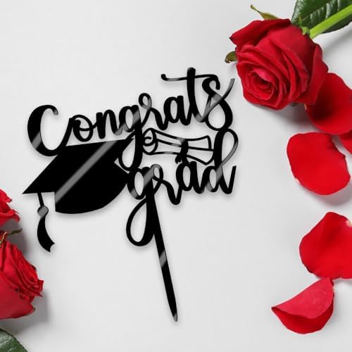 Congrats Grad Cake Topper,2026 Graduation Cake Topper, Congrats Grad Decorations,2026 High School/College/Senior Graduation Party Decorations Supplies. (Acrylic black)