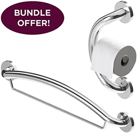 HealthCraft Products - Plus Series Grab Bar - Toilet Paper Holder / 24" Towel Bar Combo Pack - Polished Chrome