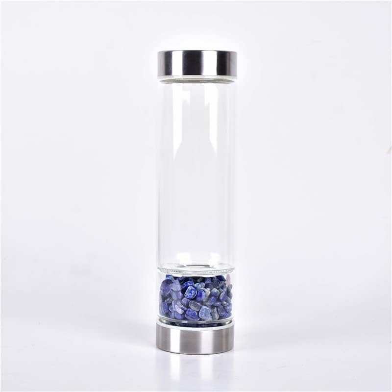 Natural Crystal Water Bottle Reusable Gem Glass Water Bottle for Making Natural Quartz Crystal Elixir Infused Gemwater Bottle Crystal Point Energy Water Bottle 550Ml (Color : Lapis Lazuli)