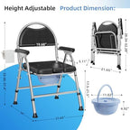 Folding Bedside Commode Chair for Elderly with Adjustable Height, Toilet Seat with Arms Handles and Back Support, Adults Potty Chair with Paper Roll Holder for Seniors, Disabled, and Pregnant (Black)