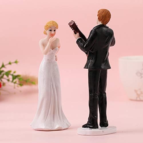 Wedding Cake Topper with Bride and Groom, Romantic Wedding and Engagement Party Collectibles Fun Wedding Couple Figurines Decorations Gifts (Guitar groom)