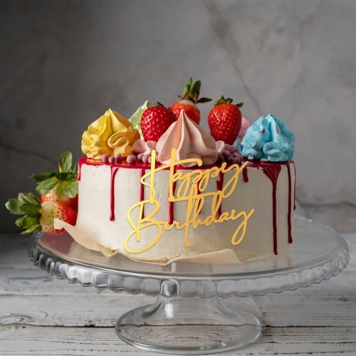 6 Pcs Flat Cake Toppers Gold Happy Birthday Cakes Topper Acrylic Cakes Inserts Flat Happy Birthday Decoration Sign Side Mirror for DIY Party Decorating Supplies