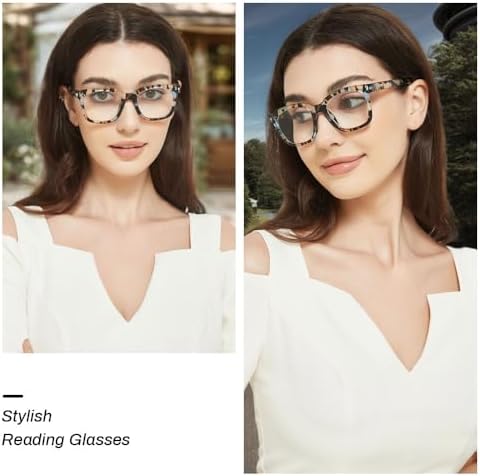 JiSoo Square Oversized Reading Glasses Women 1.75, Chunky Stylish Designer Readers 1.75 Women with Spring Hinge, Blue Quartz 1.75
