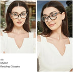JiSoo Square Oversized Reading Glasses Women 2.5, Chunky Stylish Designer Readers 2.5 Women with Spring Hinge, Blue Quartz 2.5