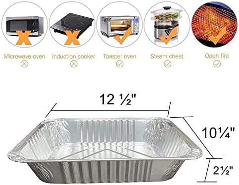 Aluminum Pans 9x13 Disposable Foil Pans (10 Pack) Half Size Deep Steam Table Pans Extra Thick for Baking, Cooking, Roasting, Heating, Serving & Lining Steam-Table Trays
