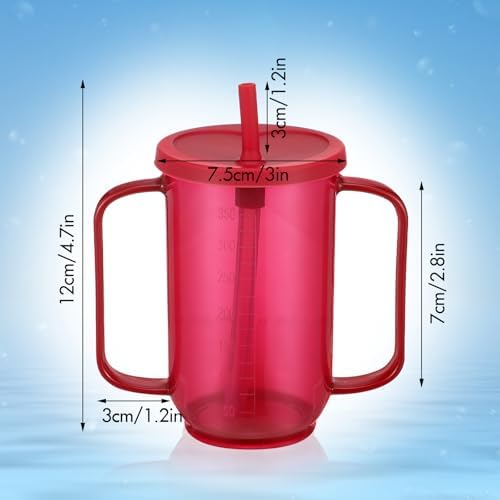 Sliner Adult Sippy Cups for Elderly 12 oz Straw Sippy Cups with 2 Handles No Spill for Adults Spill Proof Dysphagia Cup for Disabled Patients(Red)