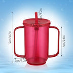 Sliner Adult Sippy Cups for Elderly 12 oz Straw Sippy Cups with 2 Handles No Spill for Adults Spill Proof Dysphagia Cup for Disabled Patients(Red)
