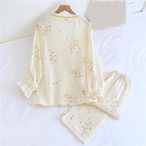 REHJJDFD Women Crepe Kimono,Long Sleeve Home Female Sleepwear,Gauze Cotton V-Neck Home Suit Women's Pajama