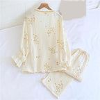 REHJJDFD Women Crepe Kimono,Long Sleeve Home Female Sleepwear,Gauze Cotton V-Neck Home Suit Women's Pajama