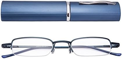 EYEGUARD 2 Pairs of Classic Spring Hinges Readers in Slim Pen Clip Portable Aluminum Hard Case Reading Glasses
