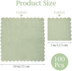 100 Pcs Cocktail Napkins, 2-Ply 5 x 5 Inches Disposable Scalloped Napkins, Thick Premium Dessert Napkins for Party, Wedding, Dinner, Birthday, Anniversary, Festival (Sage Green)
