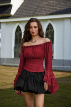 Scarlet Darkness Renaissance Shirt Women Bell Sleeve Off The Shoulder Pirate Blouse Peasant Dressy Top