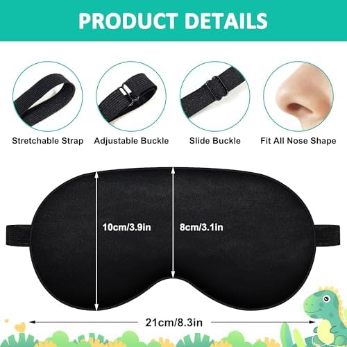 2 Pcs Sleep Mask,Cute Dinosaur World Blackout Sleeping Mask for Kids Teen,Funny Eye Mask with Adjustable Strap for Home Party Children's Travel Soft Eye Cover Blindfold (Black+Green)