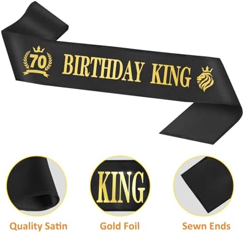 70th Birthday Gifts for Men, 70th Birthday Decorations for Men, Party Decor Supplies Including King Crown & Sash & Balloons & Cake Topper & Candles
