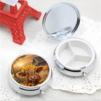 Pill Box 3 Compartment Pocket Small Pill Organizer Mini Metal Pill Holder Travel Portable for Man Woman Old People and Children - Highland Cow
