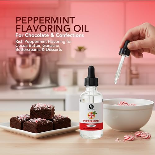 Dolce Flav Natural Peppermint Extract – 2 Ounce Oil-Soluble Kosher, Sugar-Free, Concentrated Pure Mint Flavor for Hard Candy, Chocolates & Baking, Includes Measured Dropper
