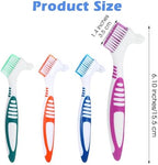 4 Pcs Denture Brush, Portable Denture Toothbrushes with White Carrying Case, Dual Angled False Teeth Care Cleaning Brush with Multi-Layered Soft Bristles (Purple, Green, Blue, Orange)