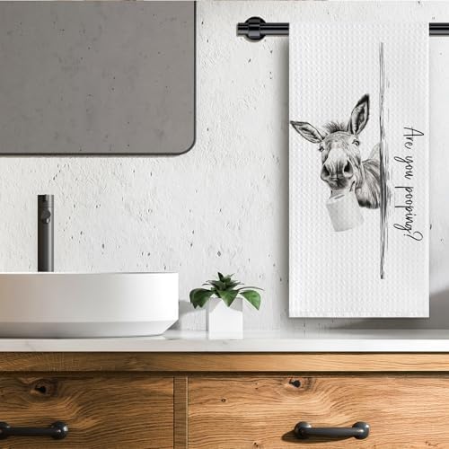 are You Pooping Donkey Bathroom Hand Towels, Donkey Lovers Gifts for Women, Funny Farmhouse Donkeys Hand Towels for Bathroom Decor, 16x24 Inches