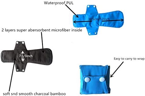 MUMBABY 5pcs 30.5cm / 12inch (Fit) Heavy Flow Charcoal Bamboo Mama Cloth/Menstrual Pads/Reusable Sanitary Pads (Butterflies, Large)