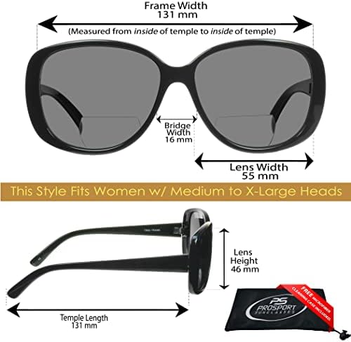 proSPORT Womens Polarized Bifocal Reader Sunglasses Gray Brown Lens Oversize Jackie-O Black Brown Frame