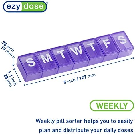 EZY DOSE Weekly (7-Day) Pill Organizer, Medicine Planner, Vitamin Storage Box, Convenient and Easy to Use, Medium Compartments, Case for Supplements and Fish Oils, Travel Friendly, Purple, BPA Free