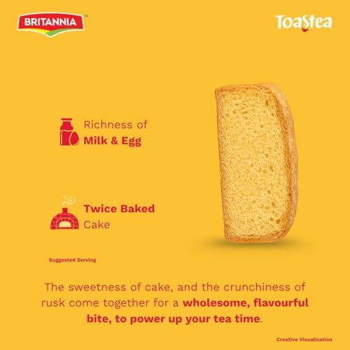 Britannia Tostea Cake Rusk Smooth & Soft Twice-Baked Cake Made with Milk & Egg Delicious Snack for Breakfast & Tea Time 19.4oz (550g) Pack of 1