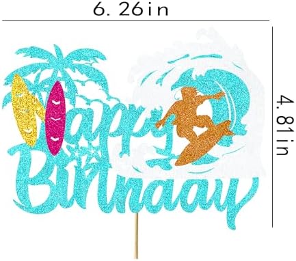 Surfing Cake Topper -surfboardcake topper Beach Party Decor for Surfer Birthdays, Summer Luau & Hawaii Theme Celebrations, Blue Glitter Surfboard Cake Decoration