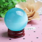 Acxico 1 pcs 40mm Rare Natural Blue Eye Cat Quartz Sphere Crystal Ball Healing Stone Decor