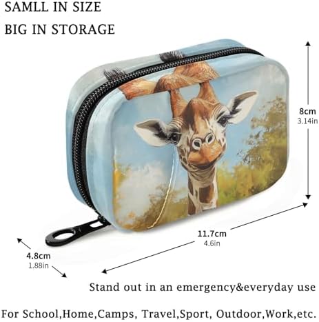 Fustylead Cute Grinsende Giraffe Oil Painting Travel Pill Case Bag with Zipper Weekly Pill Box 8 Compartments 7 Day Personal Pill Case Purse Medicine Case Organizer