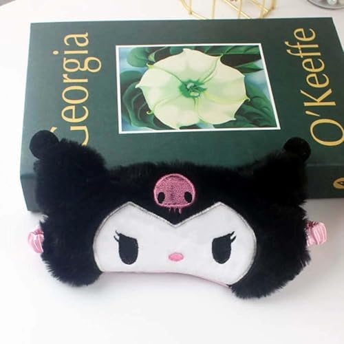 Kawaii Anime Plush Sleep Eye Mask, Cute Cartoon Animal Blackout Sleeping Eye Cover for Girls Women Kids (Kuro)