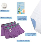 Rodger Wireless Bedwetting Alarm Kit - Bed Wetting System for Kids - Two Moisture Sensing Briefs, Waterproof Bed Pad, Guide Book, Free Mobile App - Child, Lavender, X-Large