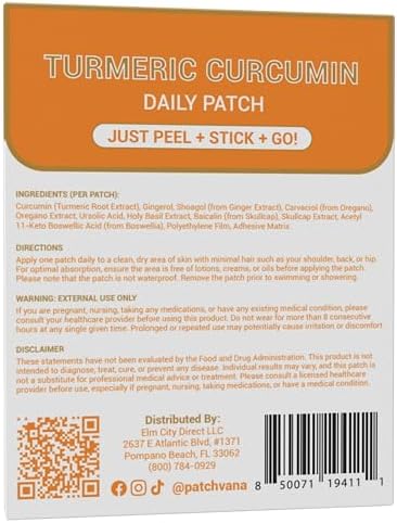 Turmeric Curcumin Patch for Women & Men, 1 Month Supply, 30 Patches