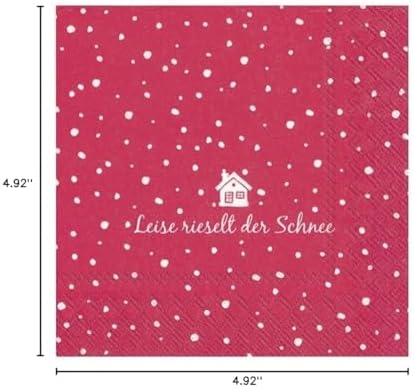 IHR 20 Luxury Christmas Paper Cocktail Napkins- Leise Rieselt Der Schnee (Red)