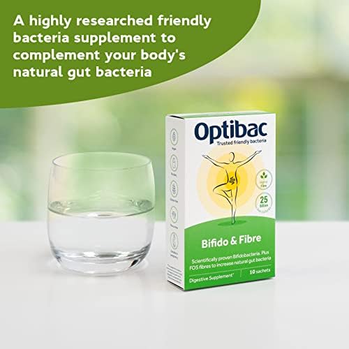 Optibac Probiotics Powder with Bifidobacteria & Fibre - 30 Sachets | 25 Billion CFU + 4 g FOS Fibre | Vegan Probiotic & Prebiotic Blend | Shelf Stable & Gluten Free | for Everyday Digestive Health