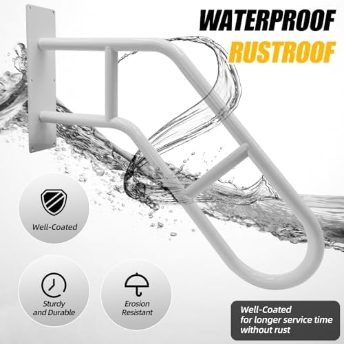 FSA or HSA Eligible Outdoor Handicap Grab Bar White, Hand Rails for Outdoor Steps, 28" Step Grab Bar for Outdoor, Garage Railing with Matte Finished, U Shaped Handrail Wall Mount