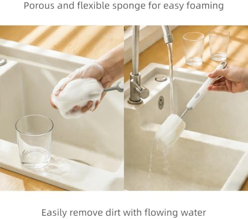 Bottle Brush Long Handle Cup Cleaner Brush Sponge Bottle Scrubber Detachable Handle Portable Sponge Cleaning Brush for Cups Wine Glasses Water Bottles Baby Bottles and Vacuum Flasks(3 PCS)