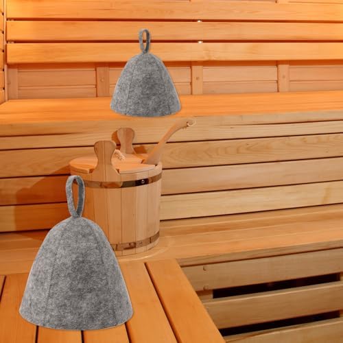 2pcs Sauna Hats for Men Women, Wool Felt Russian Banya Sauna Cap High Absorbent Unisex Sauna Accessories Gift for Steam Bath (Gray)