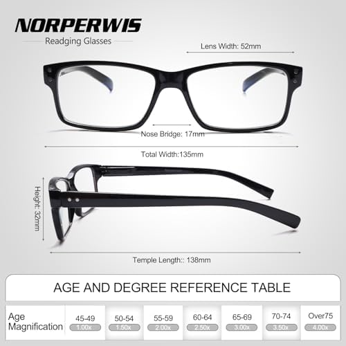 NORPERWIS Reading Glasses 6 Pairs Quality Readers Spring Hinge Glasses for Reading for Men and Women (6 Pack Black, 3.5, x)