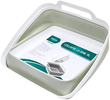 FOSJGO Collapsible Dish Basin with Drain Plug and Carry Handles - 9L Capacity, Portable Sink Tub for Camping and RV