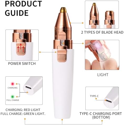 Facial Hair Removal for Women,2 in 1 Electric Hair Removal Device for Chin Upper Lip Peach Fuzz & Rechargeable Eyebrow Trimmer with LED Light for Precise Shaping