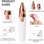 Facial Hair Removal for Women,2 in 1 Electric Hair Removal Device for Chin Upper Lip Peach Fuzz & Rechargeable Eyebrow Trimmer with LED Light for Precise Shaping