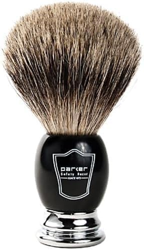 Parker Safety Razor Classic Black Straight Edge Barber Razor Shave Set - Includes 100% Pure Badger Brush, Chrome Stand, SRB Shavette Razor and 100 Blades