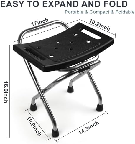 Shower Chair Seat, Stainless Shower Chair for Folding, Safety Anti-Slip Shower Bath Chairs for Seniors/Disabled by