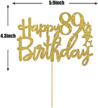 Gold Glitter Happy 89th Birthday Cake Topper - 89 Sign Cake Topper - Cheers to 89 Years Party Supplies - 89th Birthday Party Decorations