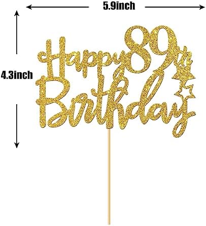 Gold Glitter Happy 89th Birthday Cake Topper - 89 Sign Cake Topper - Cheers to 89 Years Party Supplies - 89th Birthday Party Decorations