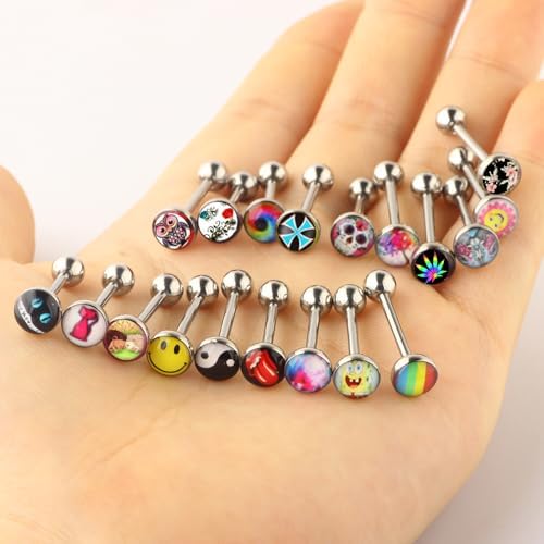 Lot of Surgical Steel Metal Tongue Rings Barbells Tongue Piercing Bar Nasty Wordings Picture Logo Signs 14g - Length 5/8" or 16mm