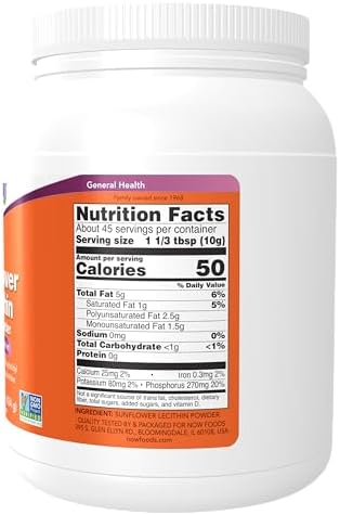 NOW Foods Supplements, Sunflower Lecithin with naturally occurring Phosphatidyl Choline and Other Phosphatides, Powder, 1-Pound