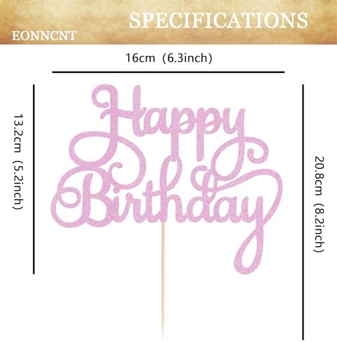 Happy Birthday Cake Topper - Pink Glitter Birthday Party Cake Decoration Supplies, Photo Booth Props