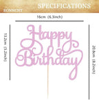 Happy Birthday Cake Topper - Pink Glitter Birthday Party Cake Decoration Supplies, Photo Booth Props