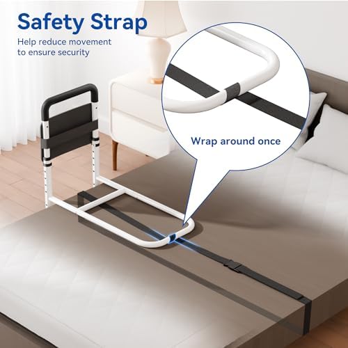 Bed Rails for Elderly Adults Safety - Height Adjustable Bedrail with Storage Pocket and Non-Slip Handle Bar for Getting in&Out of Bed, Hold up to 300LBs - Fits Twin Full Queen King,Black